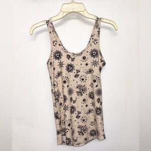 No Boundaries Beige&Black Celestial Print Sleeveless Tank Top Woman Size XS NWOT